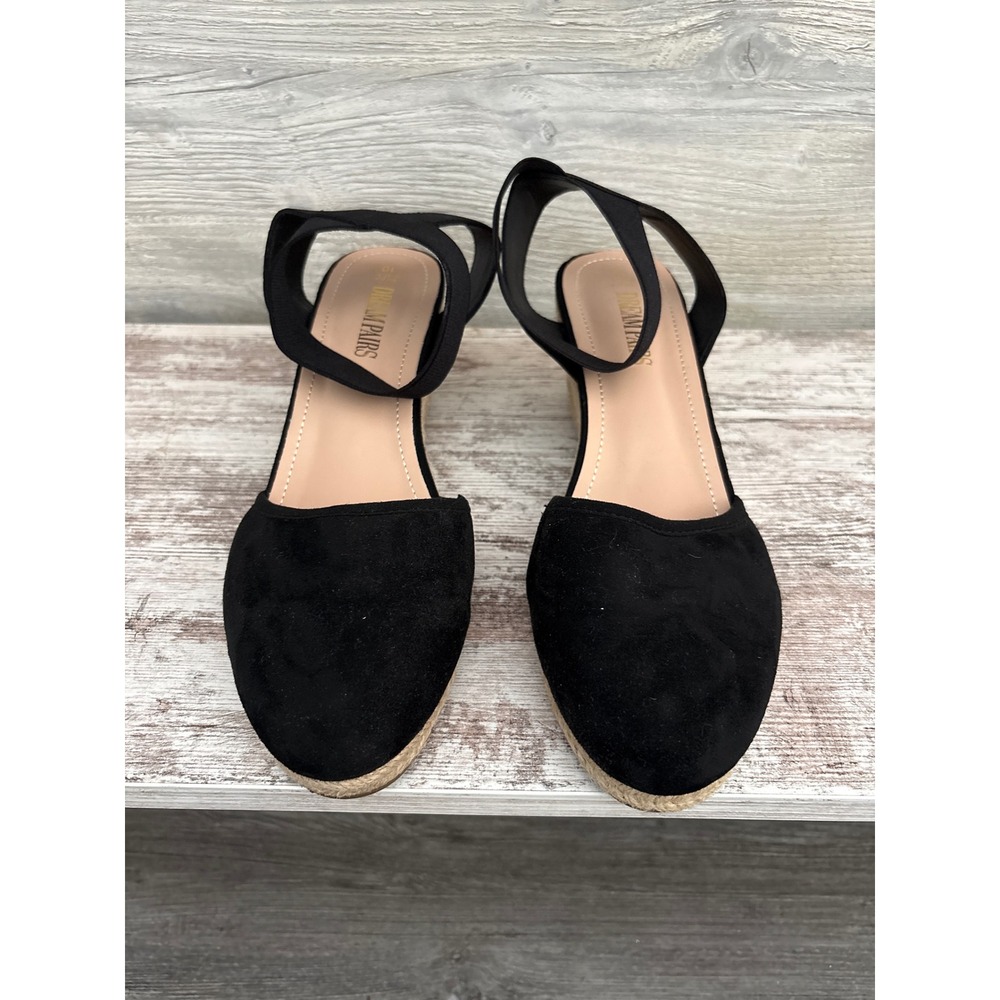Dream Pairs Womens Black Faux Suede Closed Toe Espadrille Wedge Sandals Size 8.5
